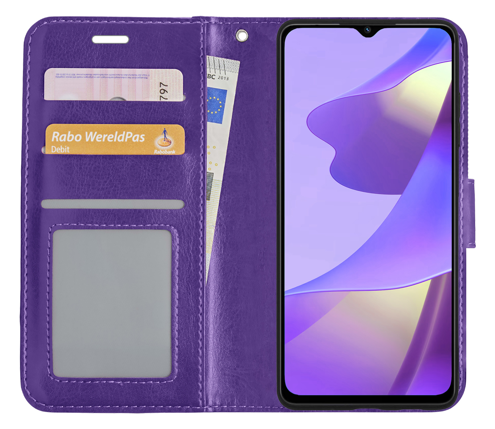 Nomfy OPPO A16 Hoes Bookcase Paars - Flipcase Paars - OPPO A16 Book Cover - OPPO A16 Hoesje Paars