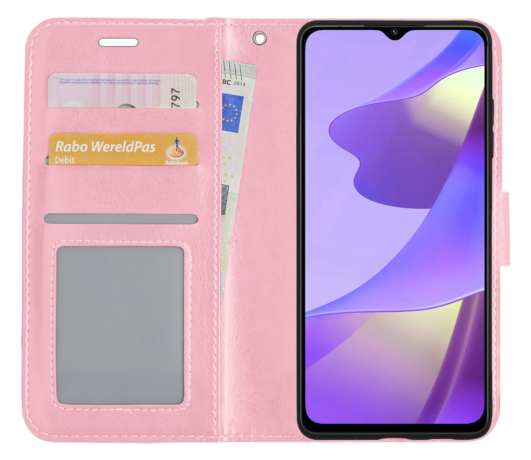 Nomfy Hoesje Geschikt voor OPPO A16 Hoes Bookcase Flipcase Book Cover - Hoes Geschikt voor OPPO A16 Hoesje Book Case - Lichtroze