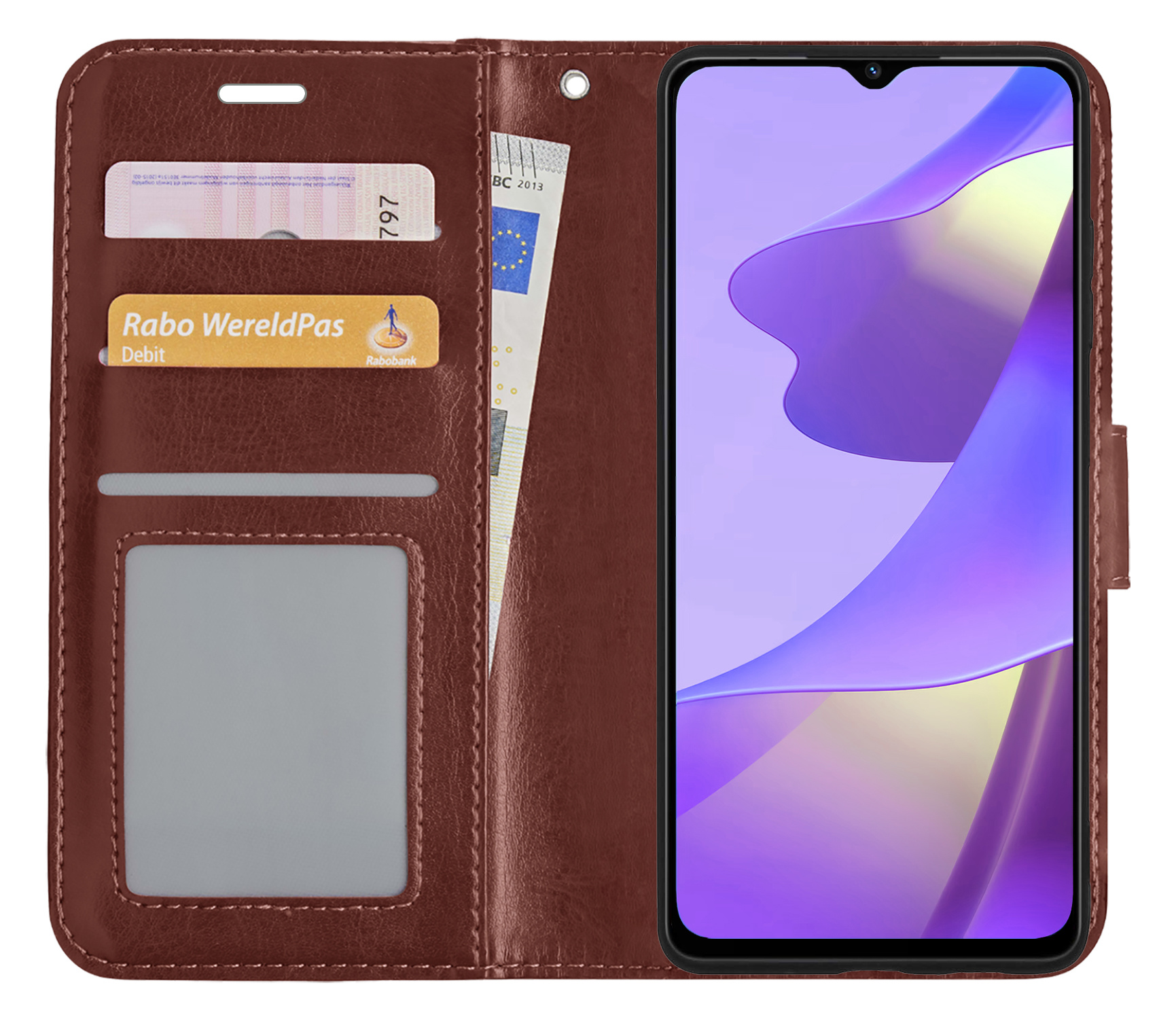 Nomfy Hoesje Geschikt voor OPPO A16 Hoes Bookcase Flipcase Book Cover - Hoes Geschikt voor OPPO A16 Hoesje Book Case - Bruin