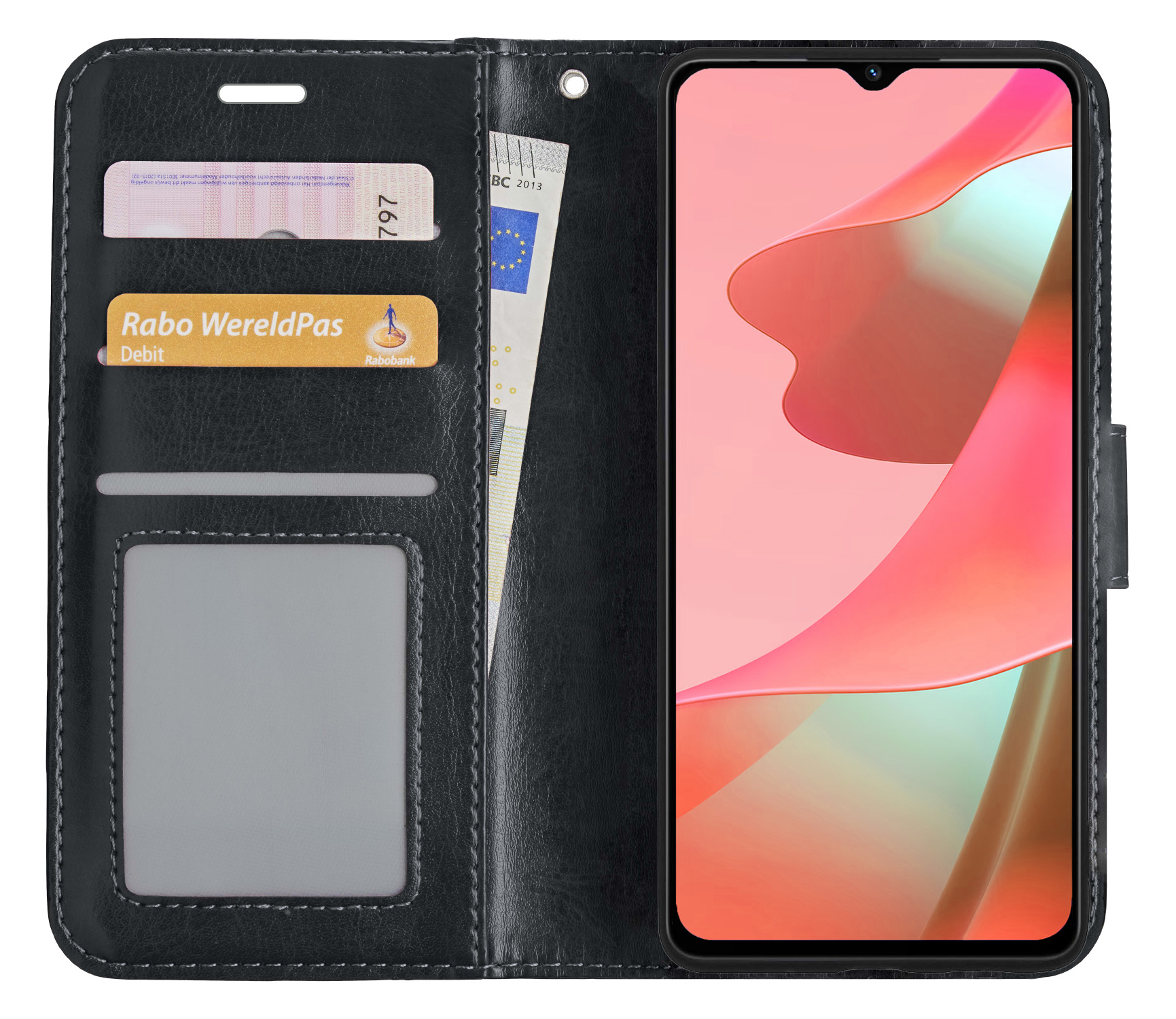 NoXx Hoes Geschikt voor OPPO A16 Hoesje Book Case Hoes Flip Cover Wallet Bookcase - Zwart