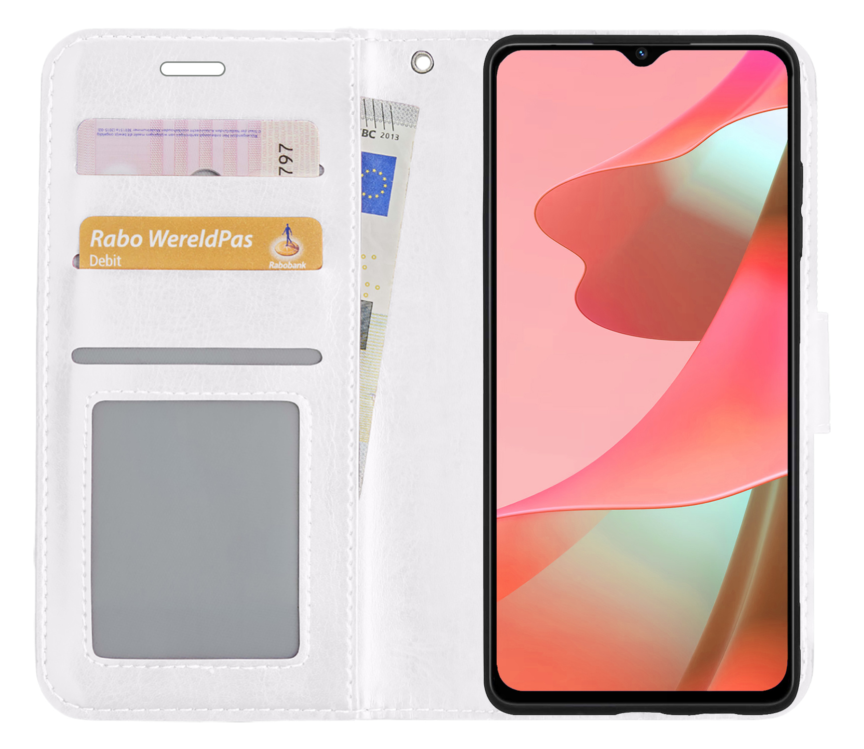 NoXx Hoes Geschikt voor OPPO A16 Hoesje Book Case Hoes Flip Cover Wallet Bookcase - Wit