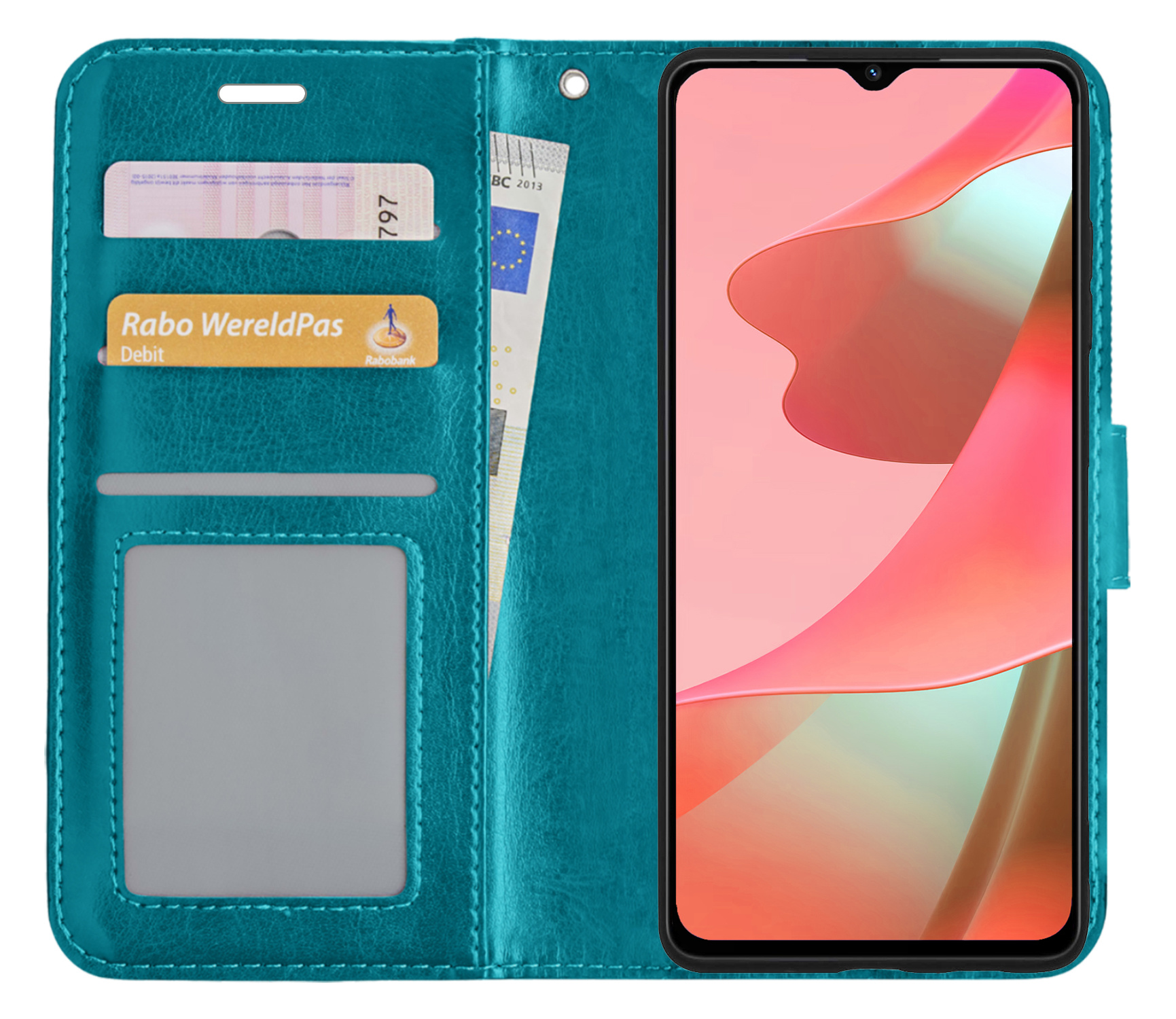 NoXx Hoes Geschikt voor OPPO A16 Hoesje Book Case Hoes Flip Cover Wallet Bookcase - Turquoise