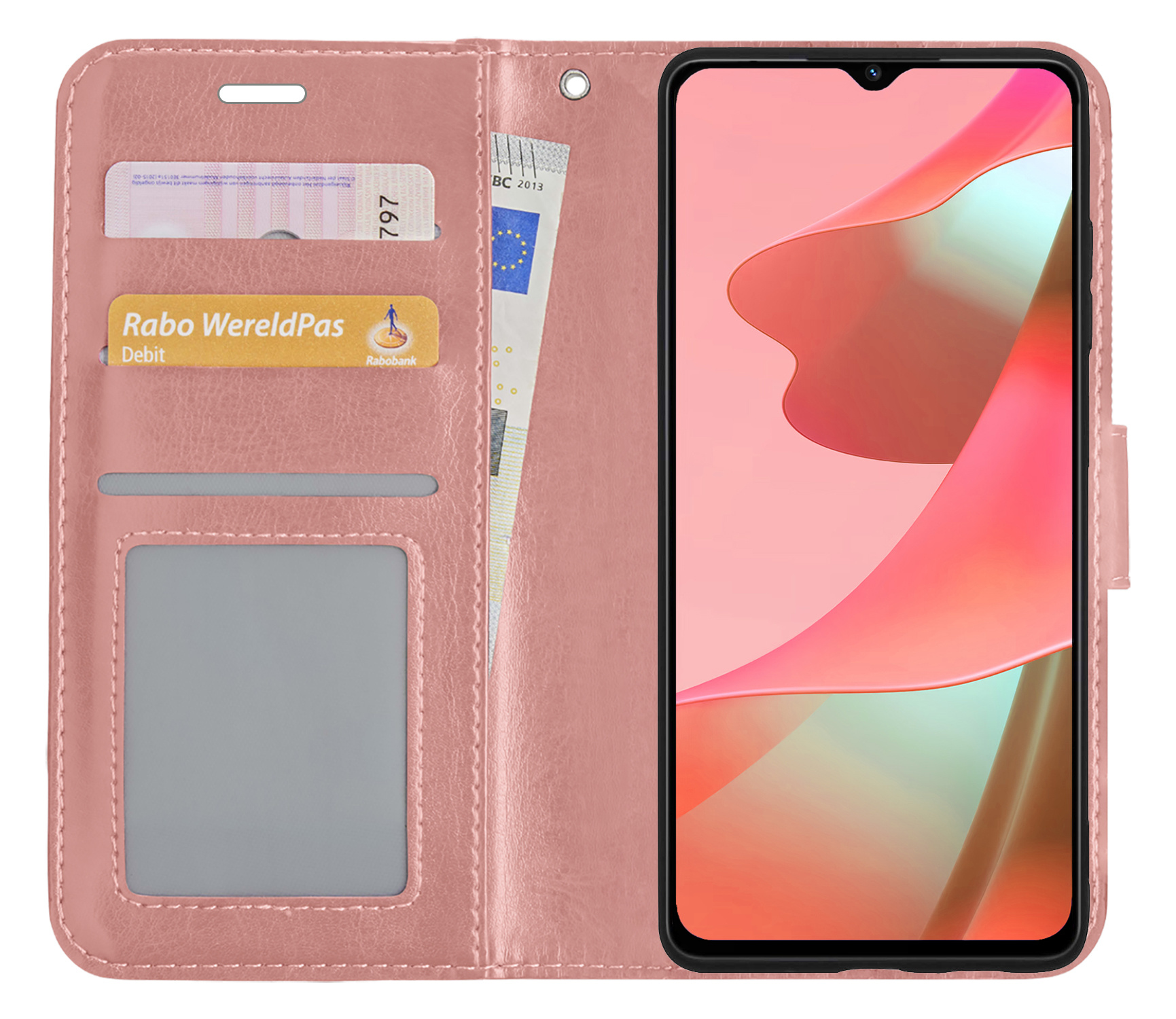 NoXx Hoes Geschikt voor OPPO A16 Hoesje Book Case Hoes Flip Cover Wallet Bookcase - Rosé goud