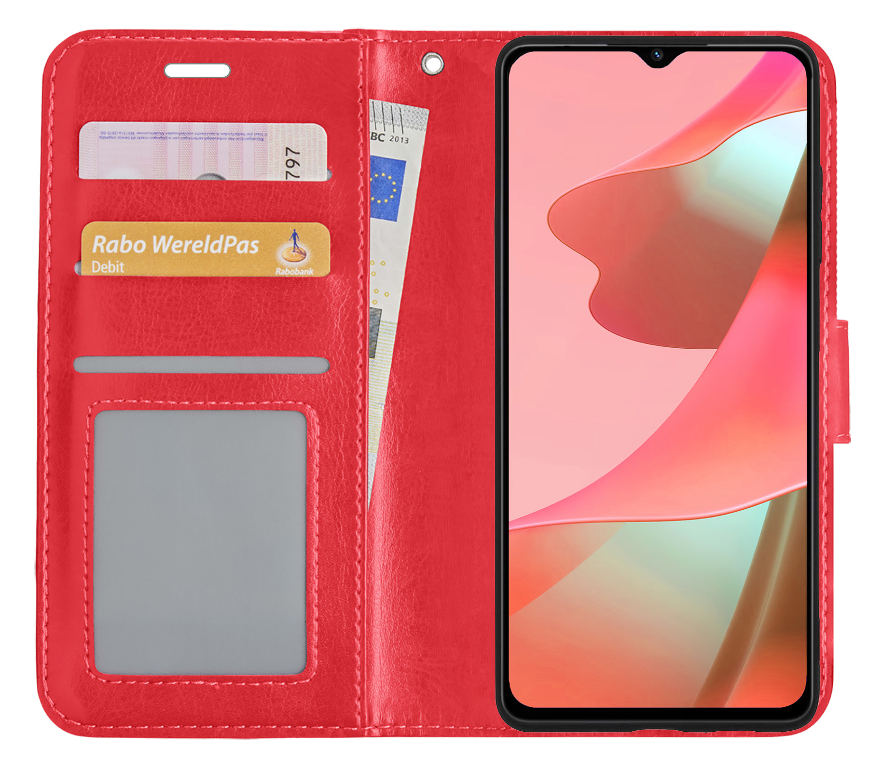 NoXx Hoes Geschikt voor OPPO A16 Hoesje Book Case Hoes Flip Cover Wallet Bookcase - Rood