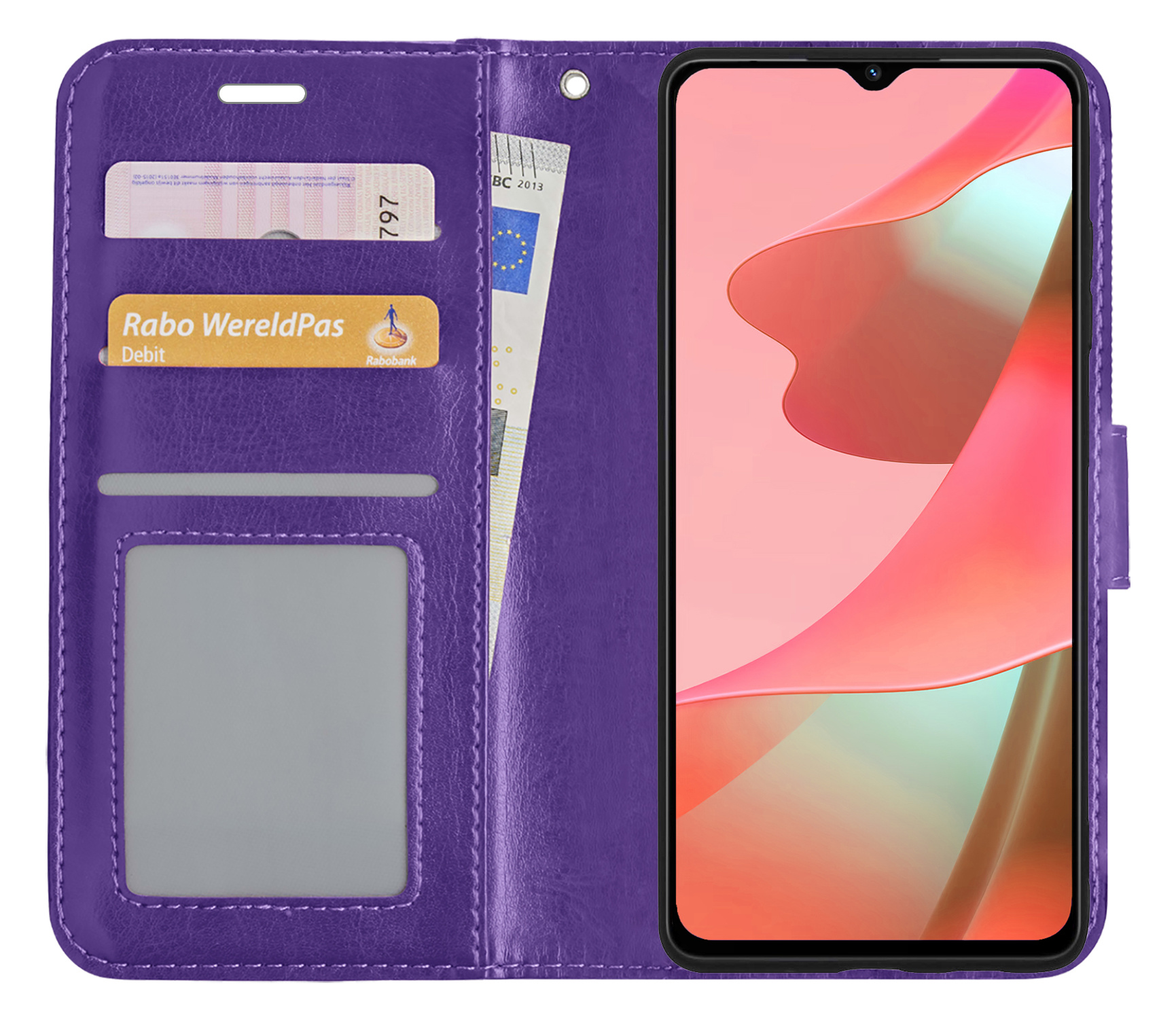 NoXx Hoes Geschikt voor OPPO A16 Hoesje Book Case Hoes Flip Cover Wallet Bookcase - Paars