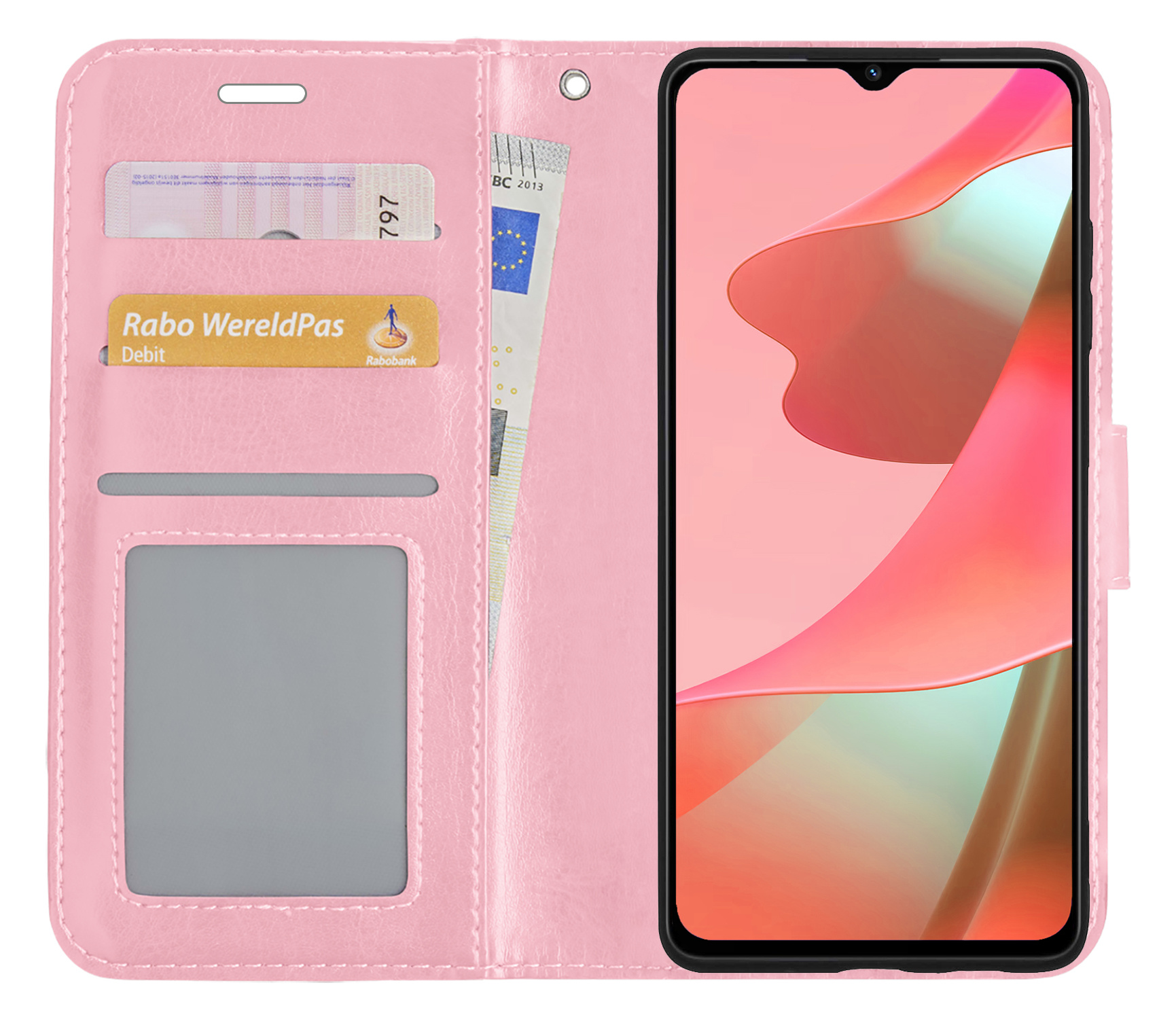 NoXx Hoes Geschikt voor OPPO A16 Hoesje Book Case Hoes Flip Cover Wallet Bookcase - Lichtroze