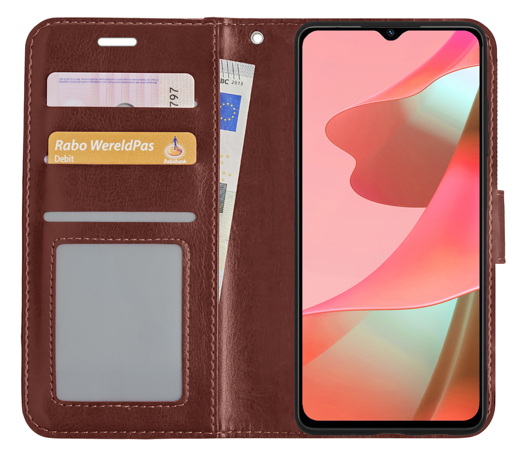 NoXx Hoes Geschikt voor OPPO A16 Hoesje Book Case Hoes Flip Cover Wallet Bookcase - Bruin