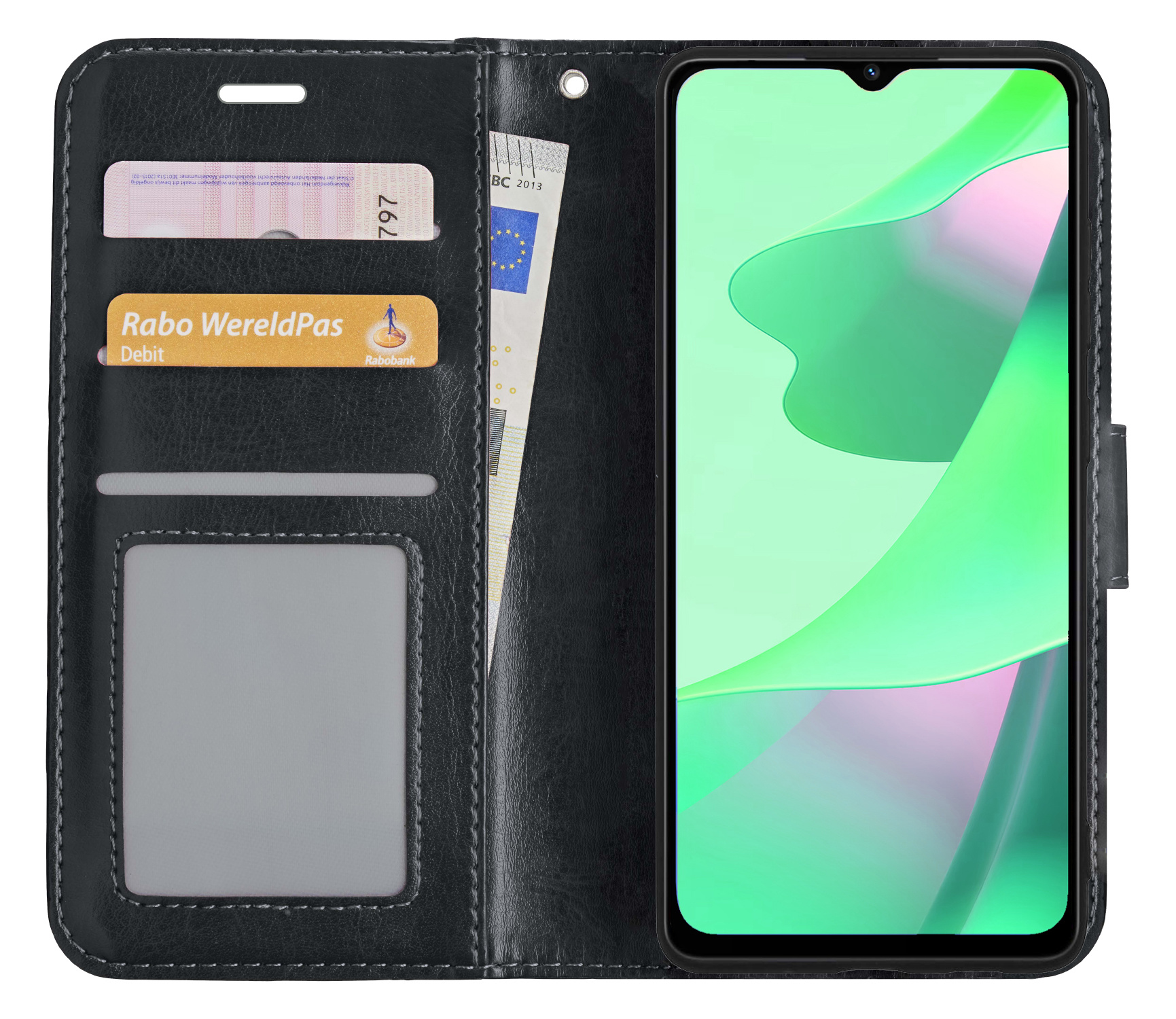 BASEY. Hoes Geschikt voor OPPO A16 Hoesje Bookcase Hoes Flip Case Book Cover - Hoesje Geschikt voor OPPO A16 Hoes Book Case Hoesje - Zwart