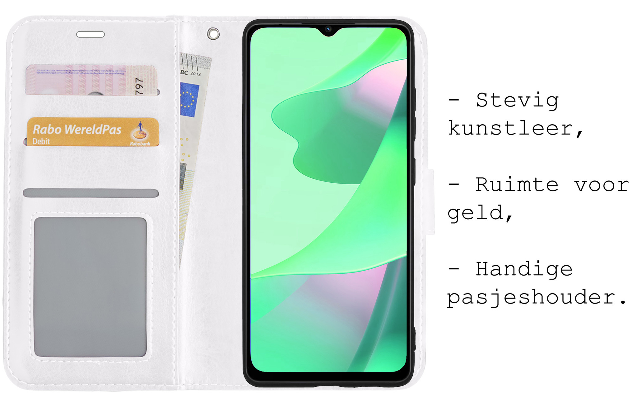 BASEY. Hoes Geschikt voor OPPO A16 Hoesje Bookcase Hoes Flip Case Book Cover - Hoesje Geschikt voor OPPO A16 Hoes Book Case Hoesje - Wit