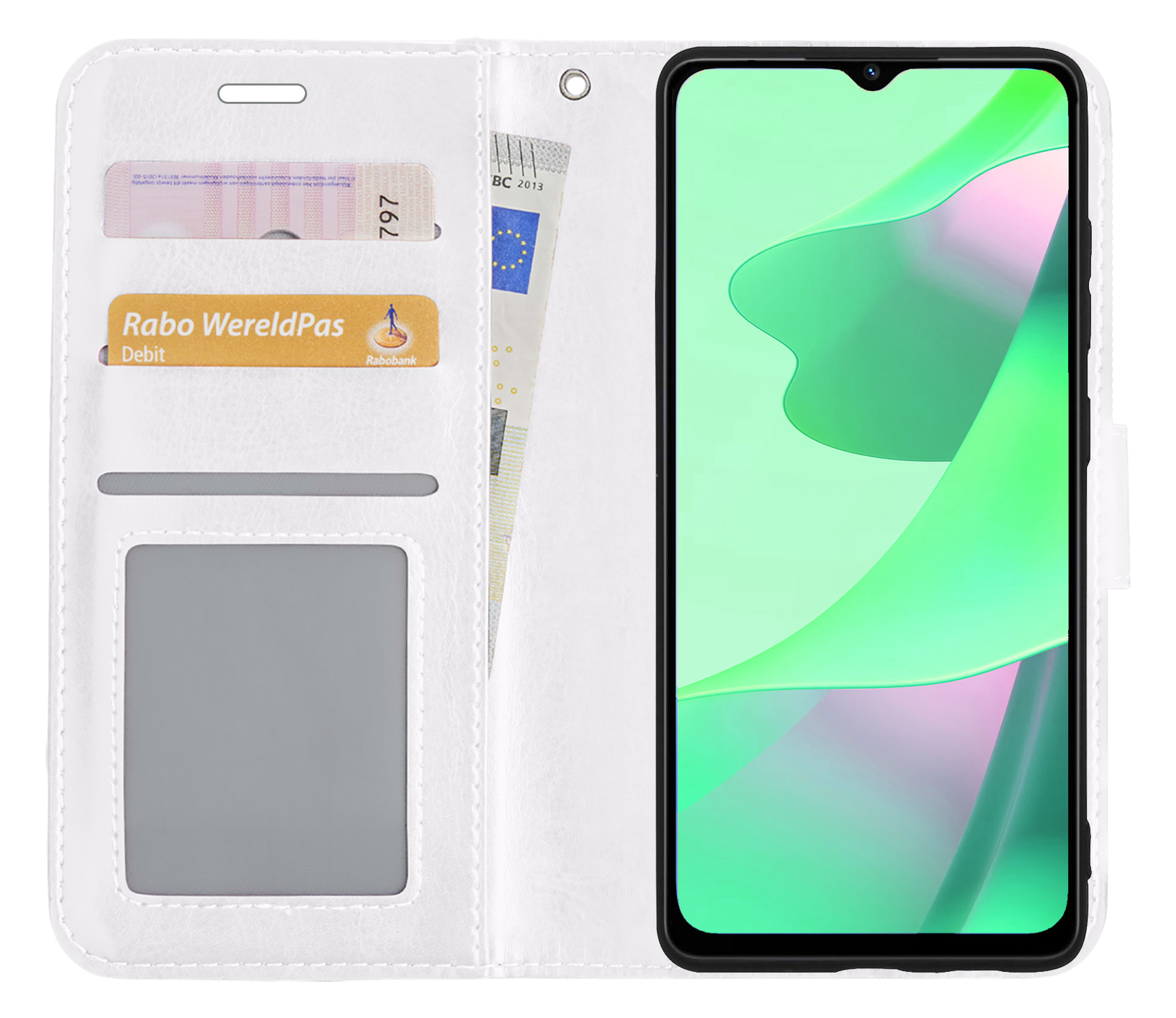 BASEY. Hoes Geschikt voor OPPO A16 Hoesje Bookcase Hoes Flip Case Book Cover - Hoesje Geschikt voor OPPO A16 Hoes Book Case Hoesje - Wit