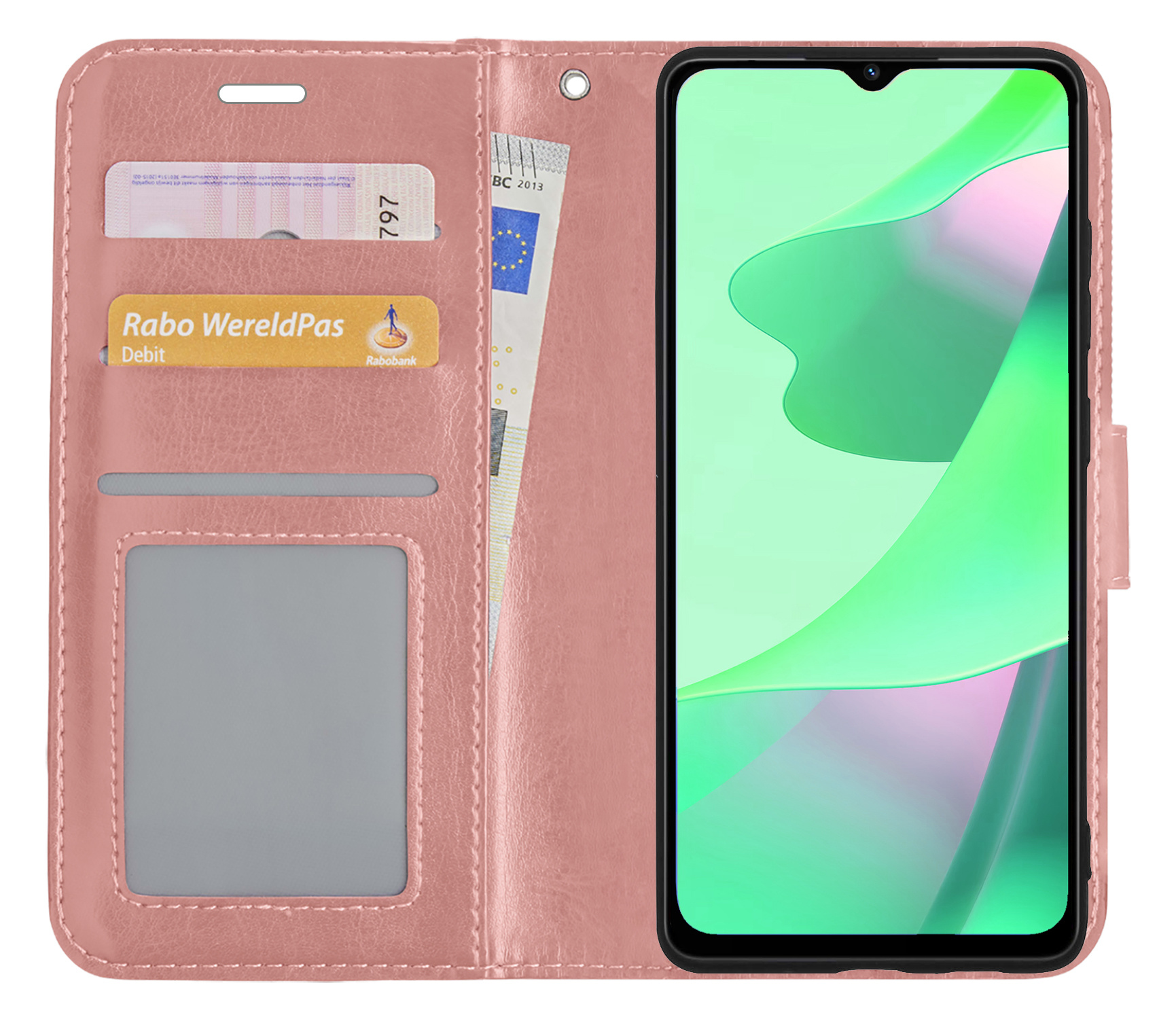 BASEY. Hoes Geschikt voor OPPO A16 Hoesje Bookcase Hoes Flip Case Book Cover - Hoesje Geschikt voor OPPO A16 Hoes Book Case Hoesje - Rosé goud