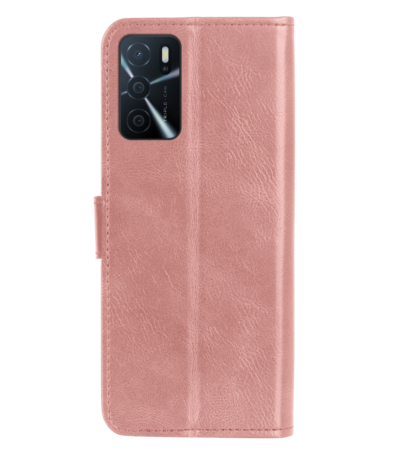 BASEY. Hoes Geschikt voor OPPO A16 Hoesje Bookcase Hoes Flip Case Book Cover - Hoesje Geschikt voor OPPO A16 Hoes Book Case Hoesje - Rosé goud