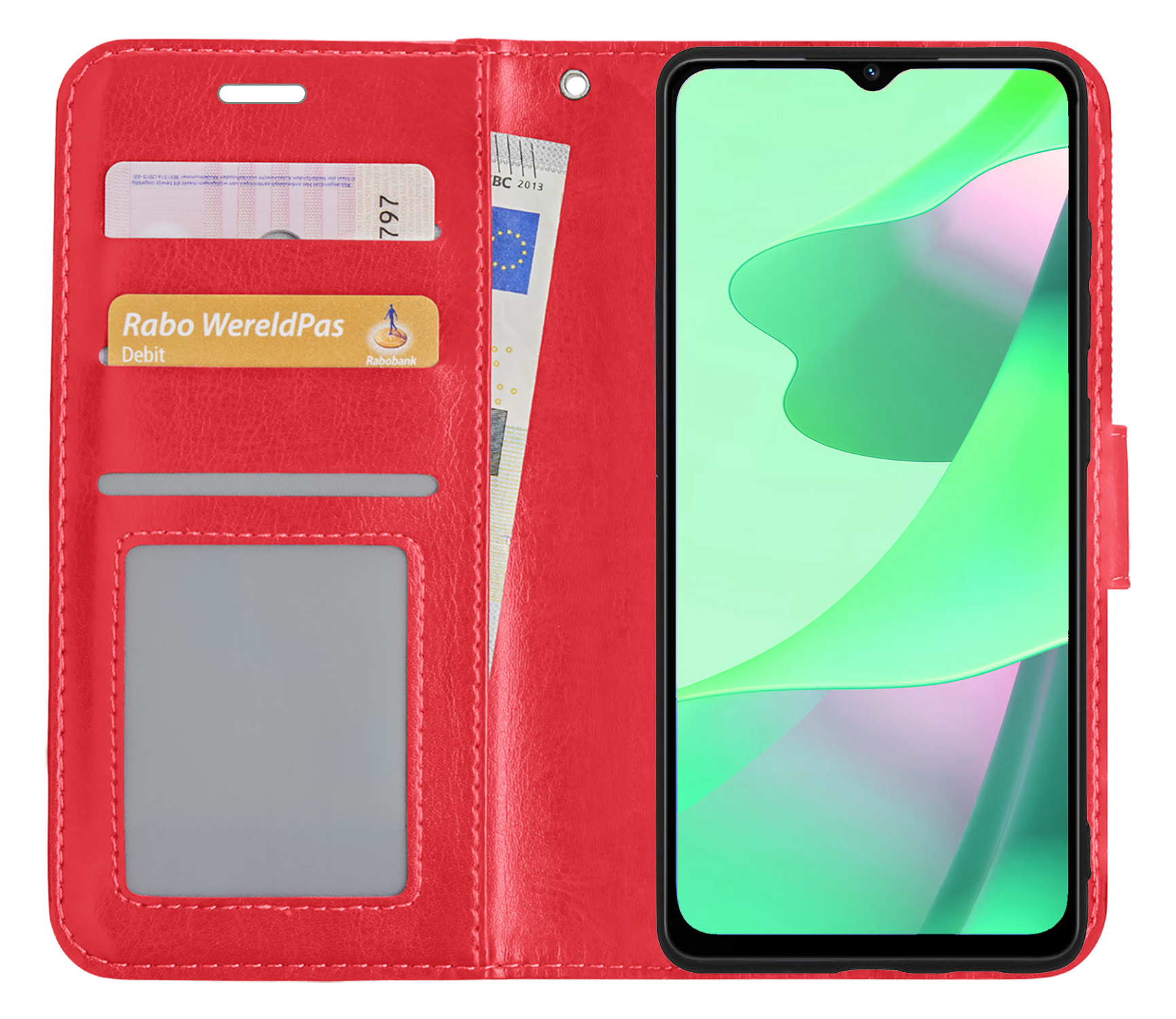 BASEY. Hoes Geschikt voor OPPO A16 Hoesje Bookcase Hoes Flip Case Book Cover - Hoesje Geschikt voor OPPO A16 Hoes Book Case Hoesje - Rood