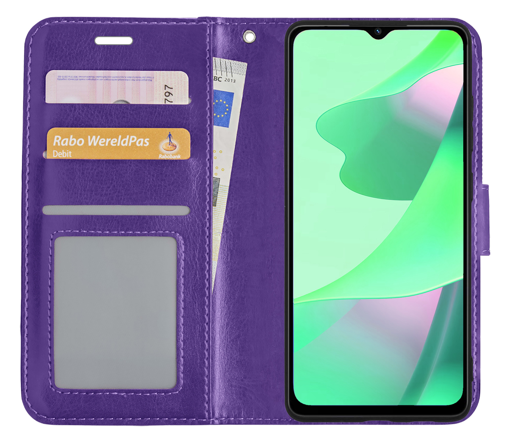 BASEY. Hoes Geschikt voor OPPO A16 Hoesje Bookcase Hoes Flip Case Book Cover - Hoesje Geschikt voor OPPO A16 Hoes Book Case Hoesje - Paars