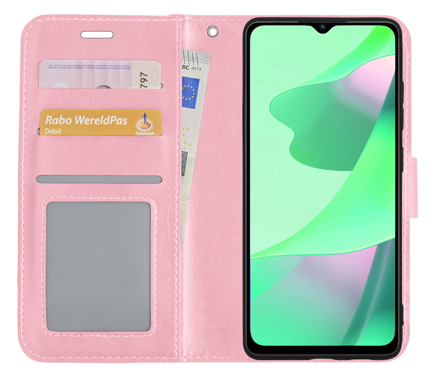 BASEY. Hoes Geschikt voor OPPO A16 Hoesje Bookcase Hoes Flip Case Book Cover - Hoesje Geschikt voor OPPO A16 Hoes Book Case Hoesje - Lichtroze