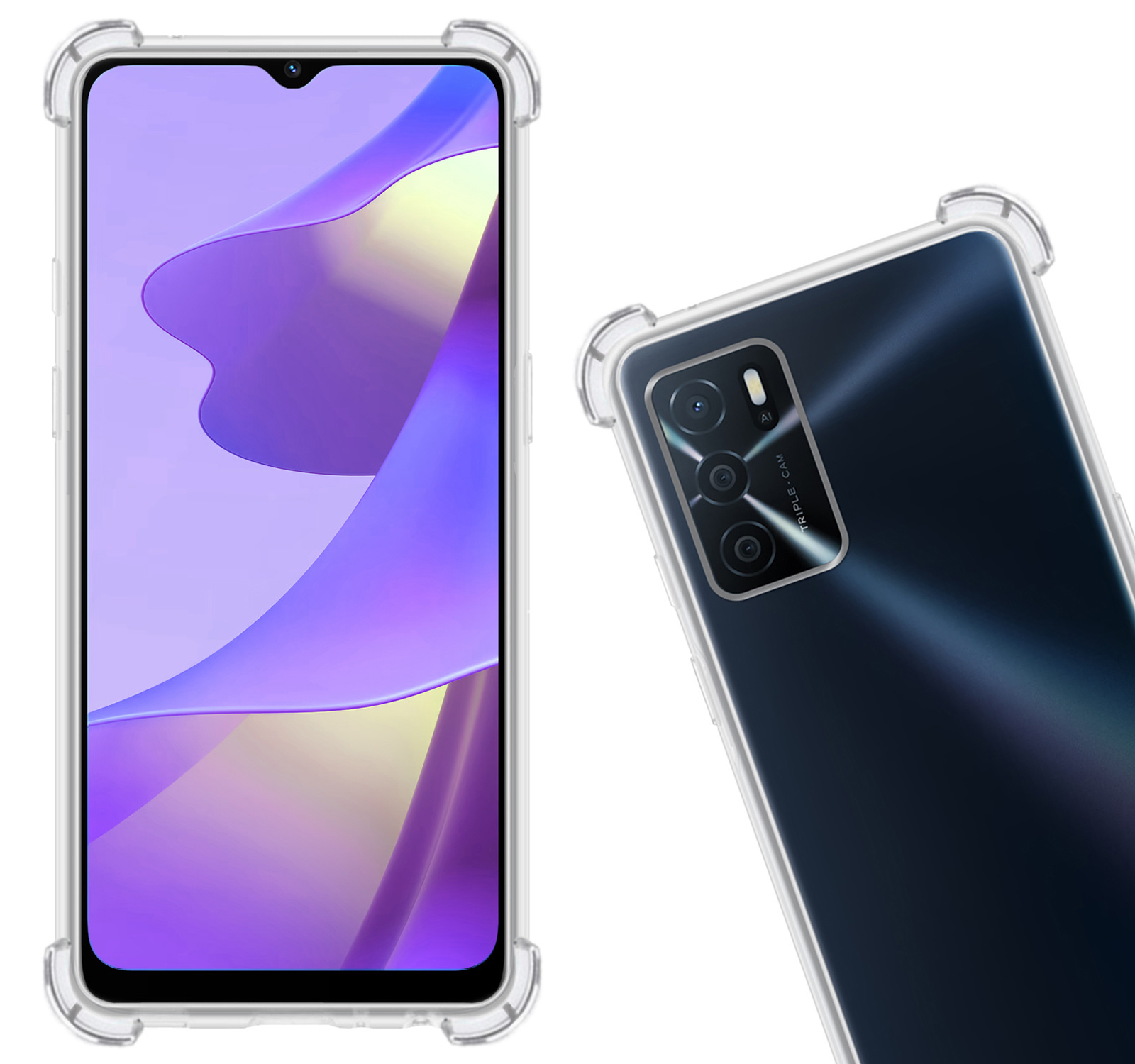 Nomfy Hoesje Geschikt voor OPPO A16 Hoesje Shock Proof Cover Case Shockproof Met 2x Screenprotector - Hoes Geschikt voor OPPO A16 Hoes Siliconen Back Case - Transparant