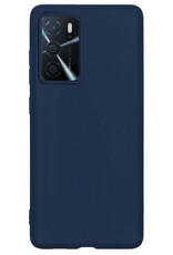 BASEY. Hoes Geschikt voor OPPO A16 Hoesje Siliconen Back Cover Case Met Screenprotector - Hoesje Geschikt voor OPPO A16 Hoes Cover Hoesje - Donkerblauw