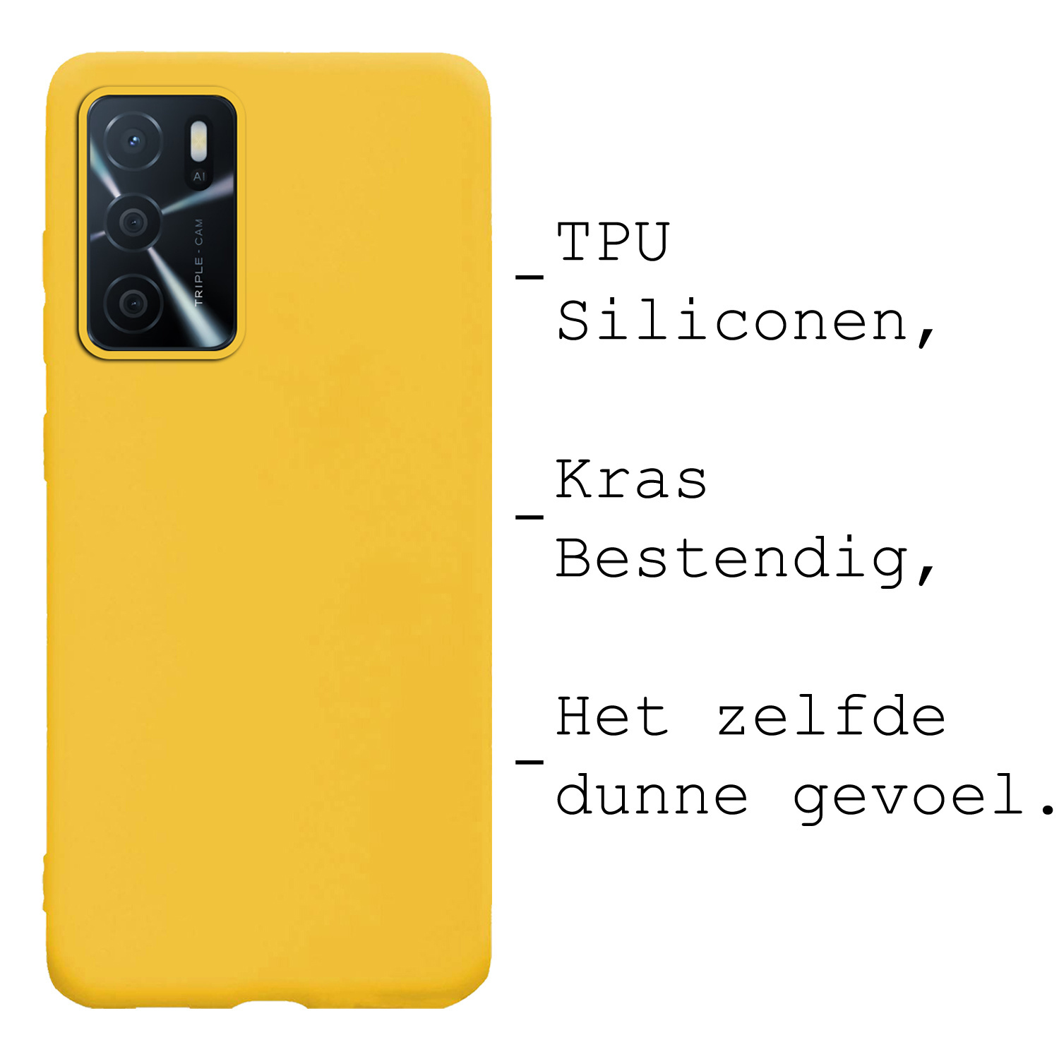 BASEY. Hoes Geschikt voor OPPO A16 Hoesje Siliconen Back Cover Case Met Screenprotector - Hoesje Geschikt voor OPPO A16 Hoes Cover Hoesje - Geel