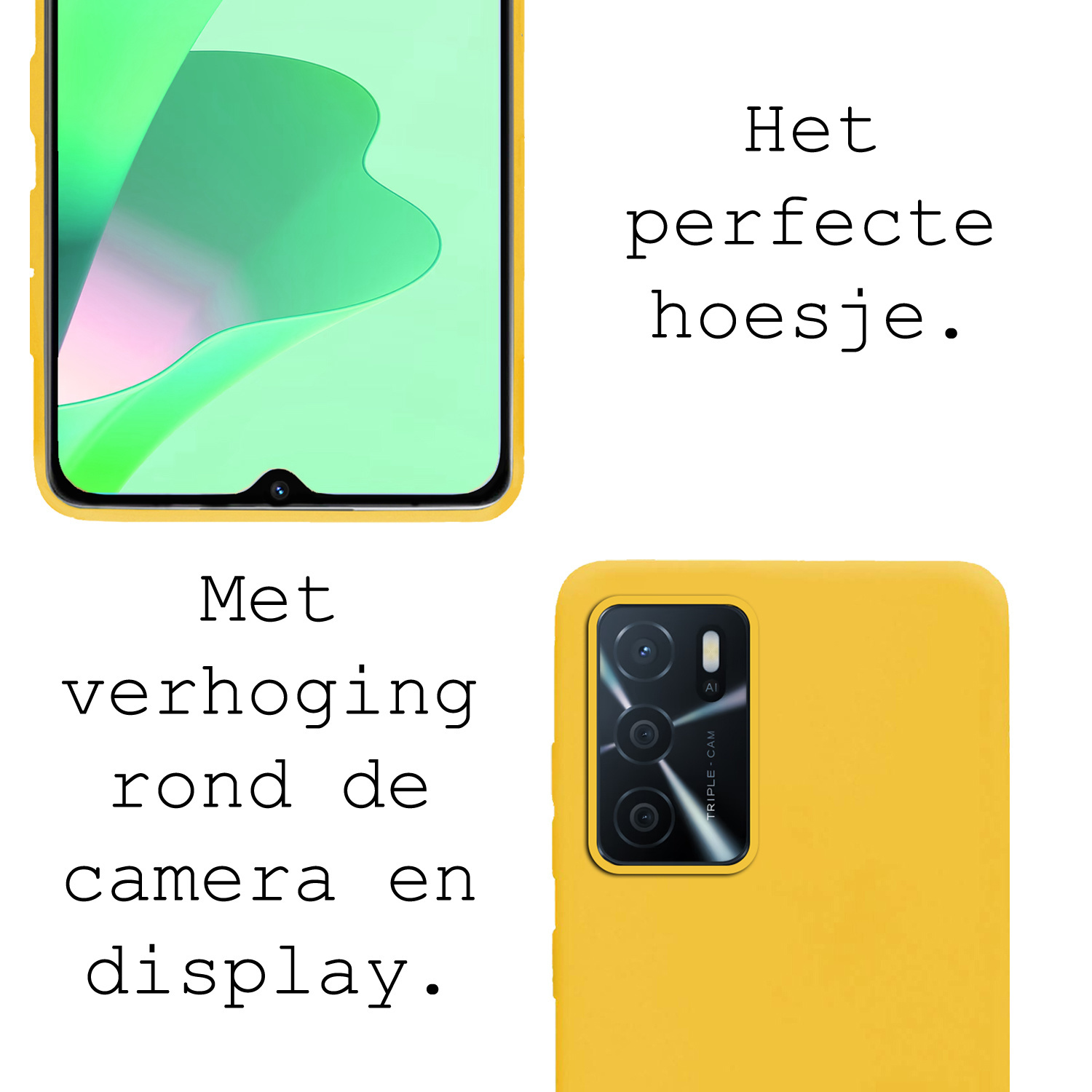 BASEY. Hoes Geschikt voor OPPO A16 Hoesje Siliconen Back Cover Case Met Screenprotector - Hoesje Geschikt voor OPPO A16 Hoes Cover Hoesje - Geel