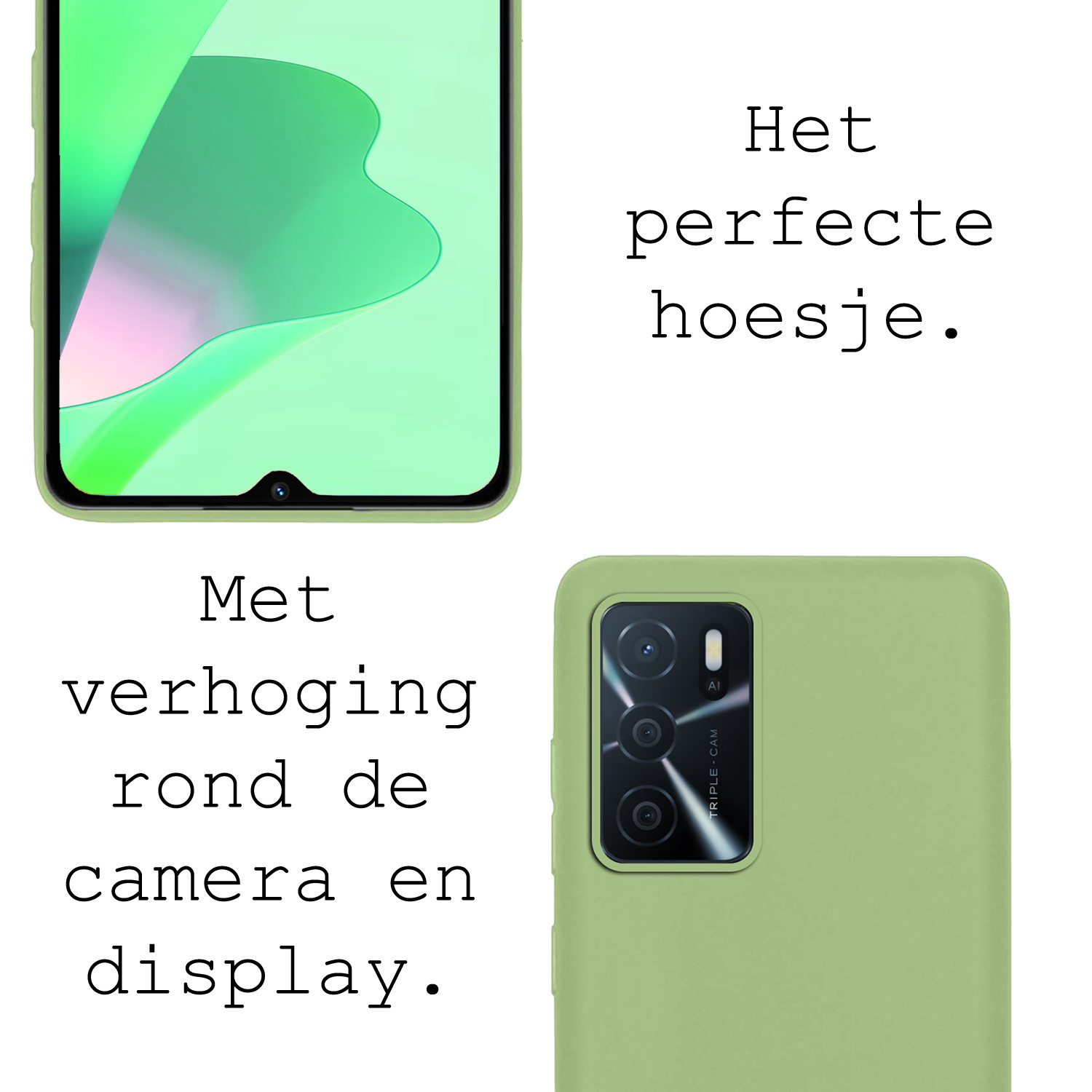 BASEY. Hoes Geschikt voor OPPO A16 Hoesje Siliconen Back Cover Case Met Screenprotector - Hoesje Geschikt voor OPPO A16 Hoes Cover Hoesje - Groen