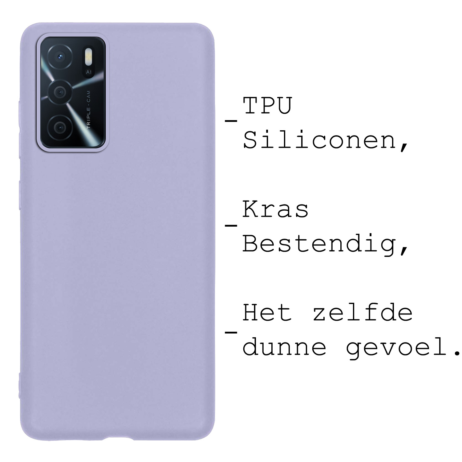 BASEY. Hoes Geschikt voor OPPO A16 Hoesje Siliconen Back Cover Case Met 2x Screenprotector - Hoesje Geschikt voor OPPO A16 Hoes Cover Hoesje - Lila