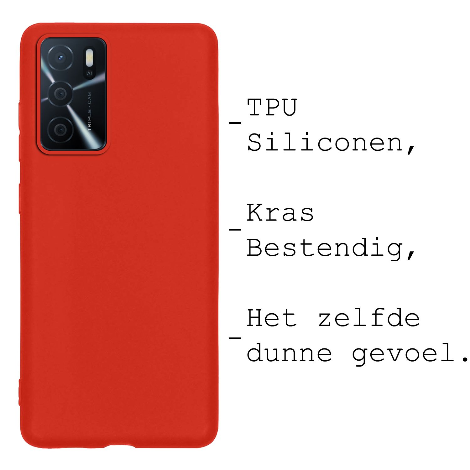 BASEY. Hoes Geschikt voor OPPO A16 Hoesje Siliconen Back Cover Case Met 2x Screenprotector - Hoesje Geschikt voor OPPO A16 Hoes Cover Hoesje - Rood