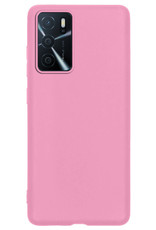 BASEY. Hoes Geschikt voor OPPO A16 Hoesje Siliconen Back Cover Case Met 2x Screenprotector - Hoesje Geschikt voor OPPO A16 Hoes Cover Hoesje - Lichtroze