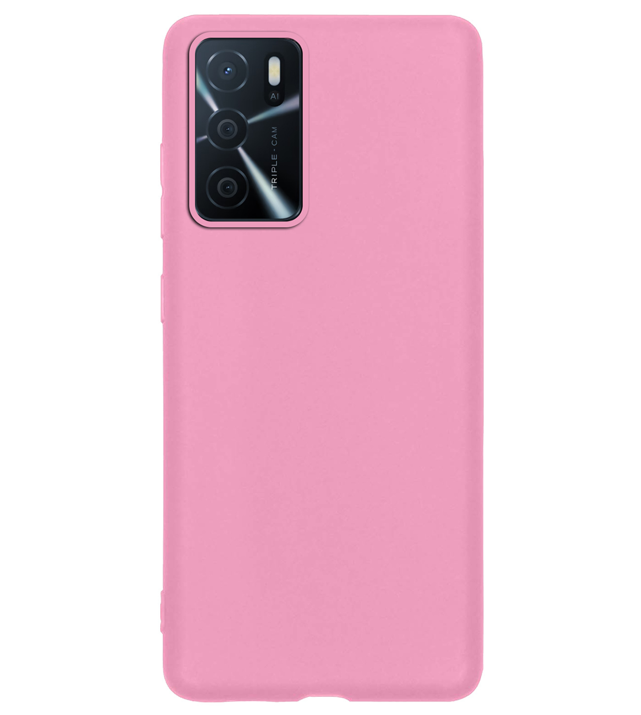 BASEY. Hoes Geschikt voor OPPO A16 Hoesje Siliconen Back Cover Case Met 2x Screenprotector - Hoesje Geschikt voor OPPO A16 Hoes Cover Hoesje - Lichtroze