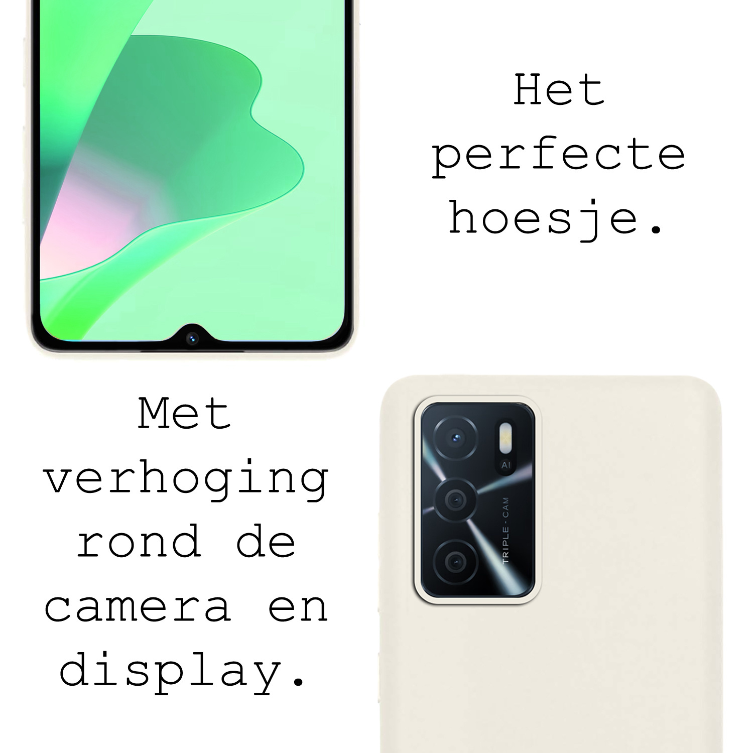BASEY. Hoes Geschikt voor OPPO A16 Hoesje Siliconen Back Cover Case Met 2x Screenprotector - Hoesje Geschikt voor OPPO A16 Hoes Cover Hoesje - Wit