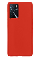 OPPO A16 Hoesje Back Cover Siliconen Case Hoes Met 2x Screenprotector - Rood
