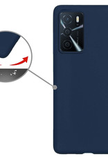 Nomfy Hoesje Geschikt voor OPPO A16 Hoesje Siliconen Cover Case Met 2x Screenprotector - Hoes Geschikt voor OPPO A16 Hoes Back Case - Donkerblauw