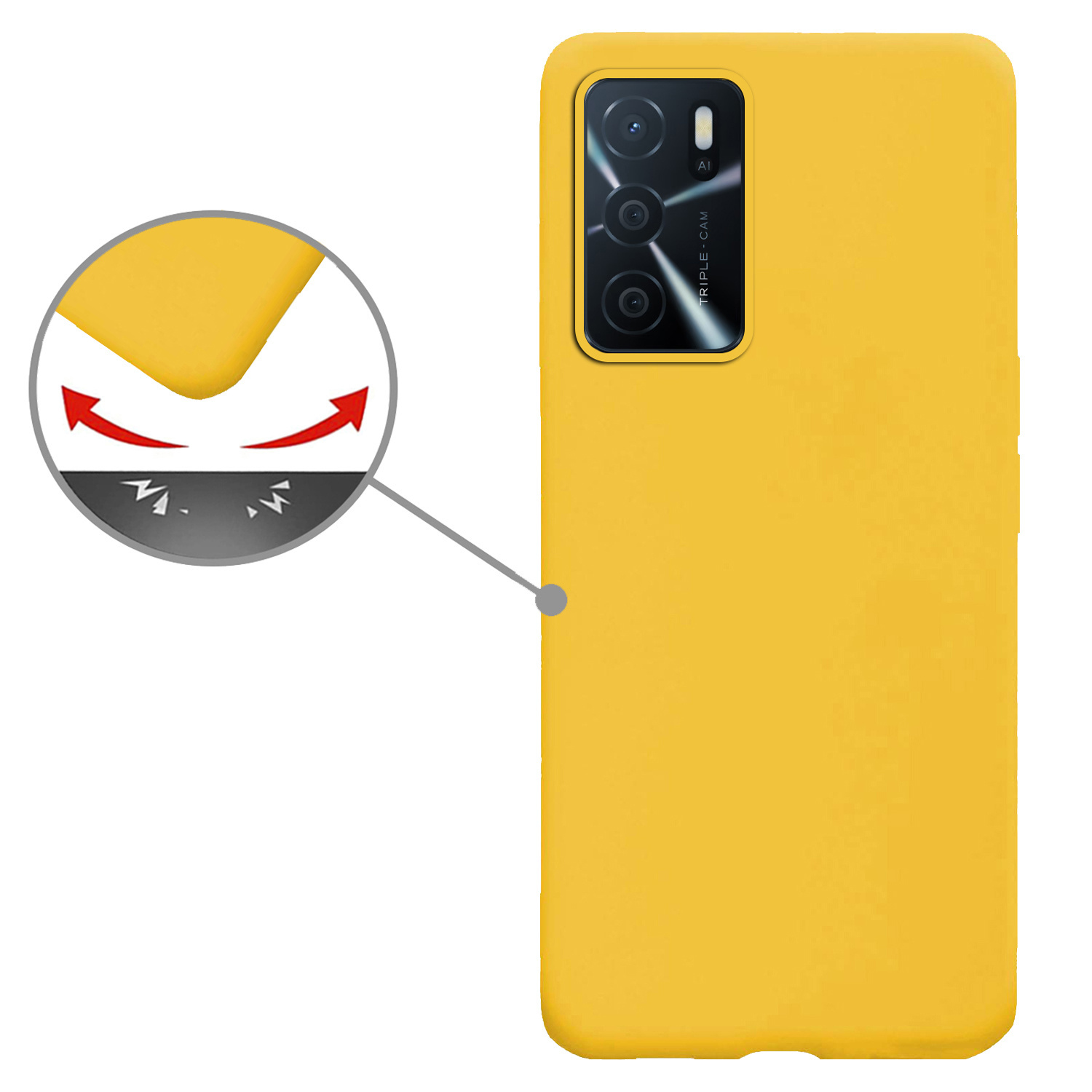 Nomfy Hoesje Geschikt voor OPPO A16 Hoesje Siliconen Cover Case Met 2x Screenprotector - Hoes Geschikt voor OPPO A16 Hoes Back Case - Geel
