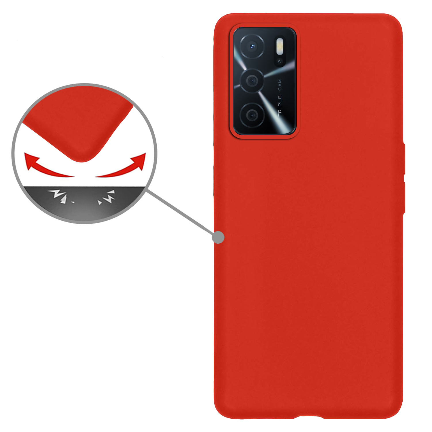 Nomfy Hoesje Geschikt voor OPPO A16 Hoesje Siliconen Cover Case Met 2x Screenprotector - Hoes Geschikt voor OPPO A16 Hoes Back Case - Rood