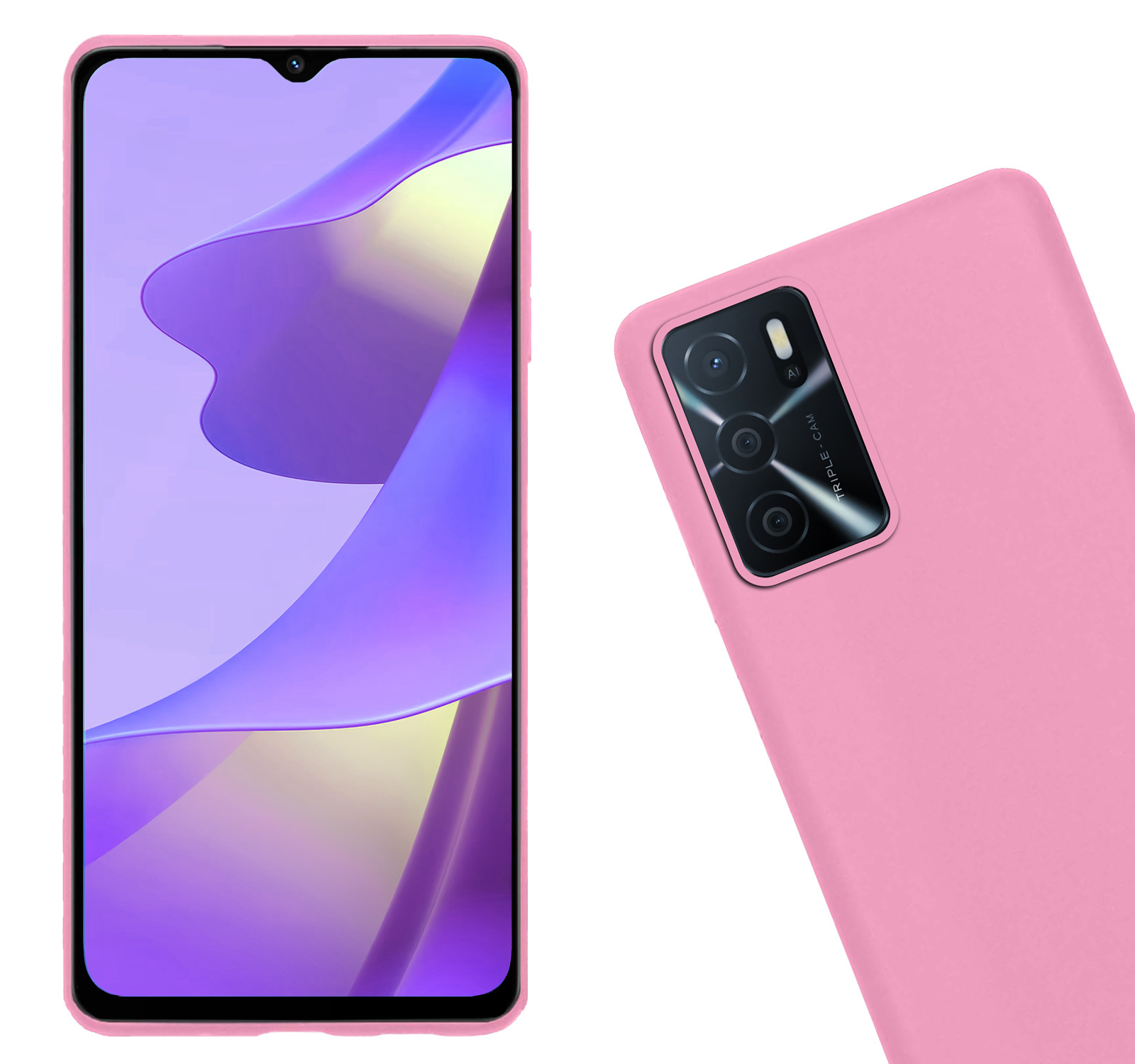 Nomfy Hoesje Geschikt voor OPPO A16 Hoesje Siliconen Cover Case Met 2x Screenprotector - Hoes Geschikt voor OPPO A16 Hoes Back Case - Lichtroze