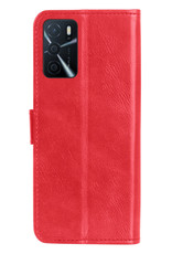 BASEY. Hoes Geschikt voor OPPO A16 Hoesje Bookcase Hoes Flip Case Book Cover Met Screenprotector - Hoesje Geschikt voor OPPO A16 Hoes Book Case Hoesje - Rood