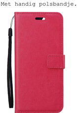 BASEY. Hoes Geschikt voor OPPO A16 Hoesje Bookcase Hoes Flip Case Book Cover Met 2x Screenprotector - Hoesje Geschikt voor OPPO A16 Hoes Book Case Hoesje - Donkerroze