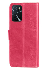 BASEY. Hoes Geschikt voor OPPO A16 Hoesje Bookcase Hoes Flip Case Book Cover Met 2x Screenprotector - Hoesje Geschikt voor OPPO A16 Hoes Book Case Hoesje - Donkerroze