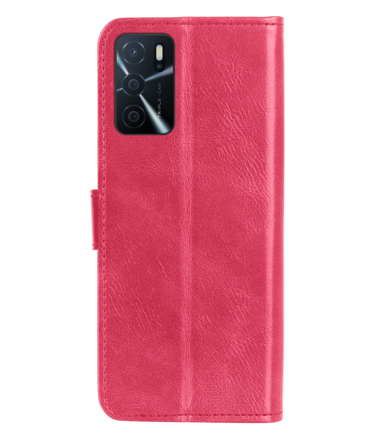 BASEY. Hoes Geschikt voor OPPO A16 Hoesje Bookcase Hoes Flip Case Book Cover Met 2x Screenprotector - Hoesje Geschikt voor OPPO A16 Hoes Book Case Hoesje - Donkerroze