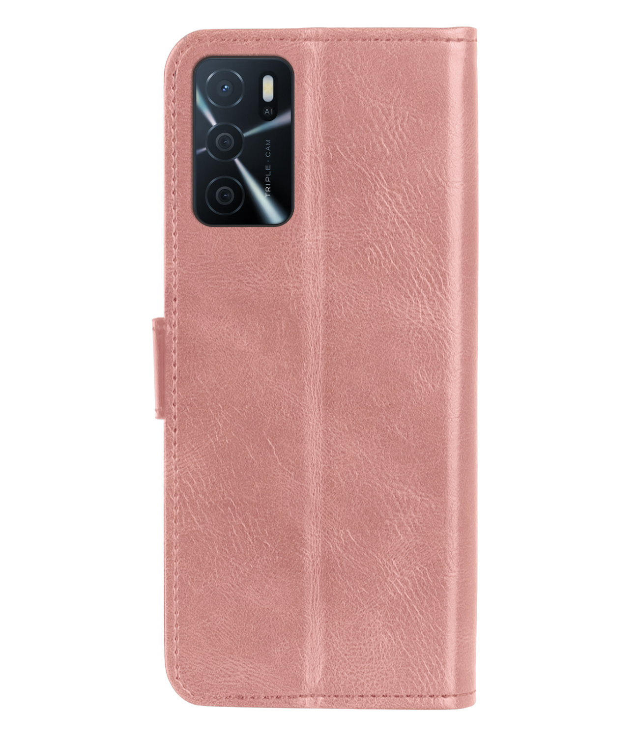 OPPO A16 Hoesje Bookcase Flip Cover Book Case Met 2x Screenprotector - Rose Goud