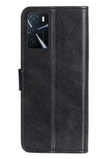 OPPO A16 Hoesje Bookcase Flip Cover Book Case Met 2x Screenprotector - Zwart
