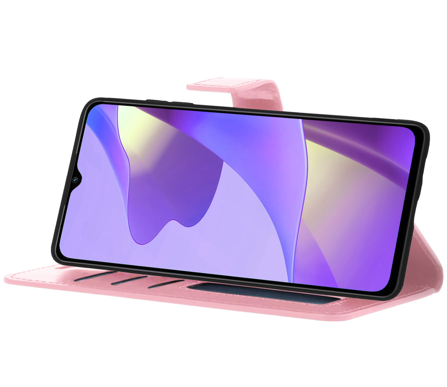 Nomfy Hoesje Geschikt voor OPPO A16 Hoes Bookcase Flipcase Book Cover Met Screenprotector - Hoes Geschikt voor OPPO A16 Hoesje Book Case - Lichtroze