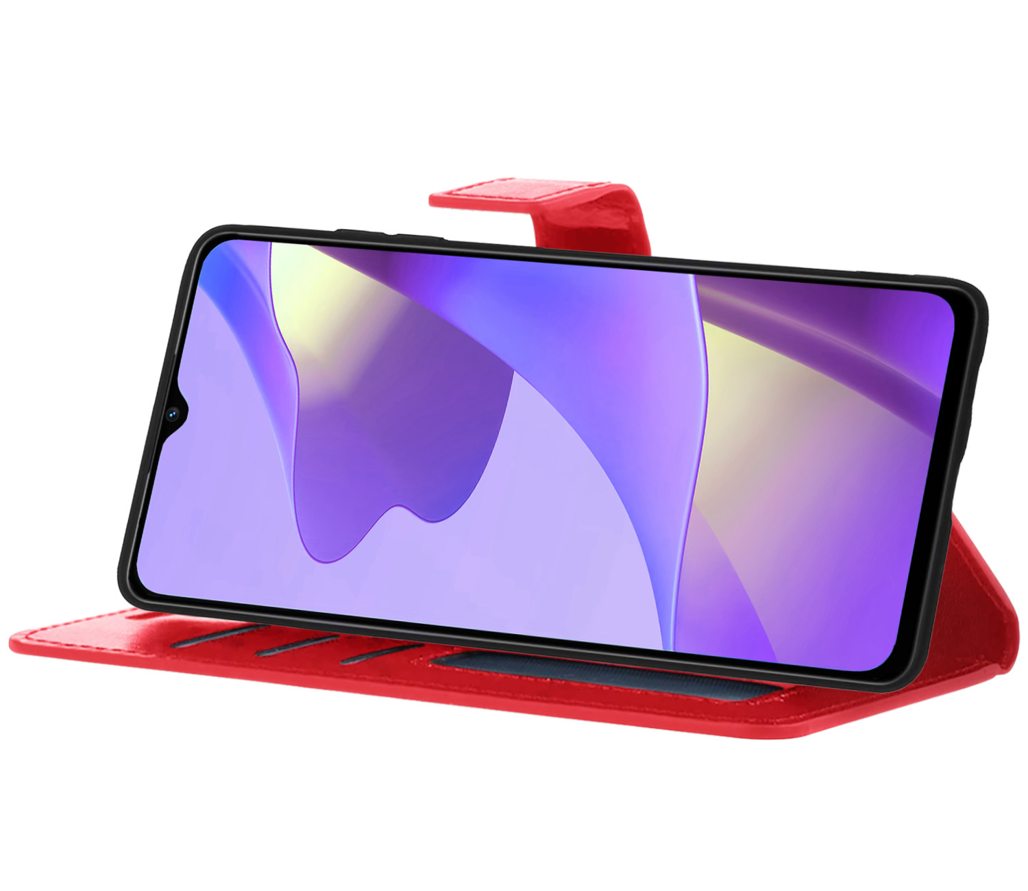 Nomfy Hoesje Geschikt voor OPPO A16 Hoes Bookcase Flipcase Book Cover Met Screenprotector - Hoes Geschikt voor OPPO A16 Hoesje Book Case - Rood