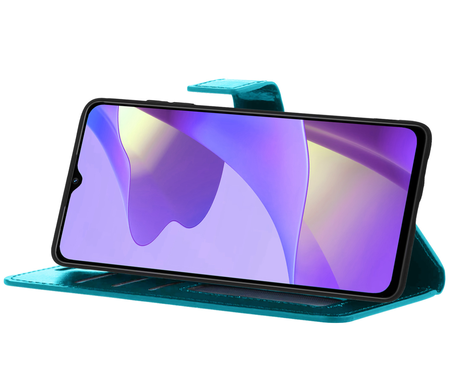 Nomfy Hoesje Geschikt voor OPPO A16 Hoes Bookcase Flipcase Book Cover Met 2x Screenprotector - Hoes Geschikt voor OPPO A16 Hoesje Book Case - Turquoise
