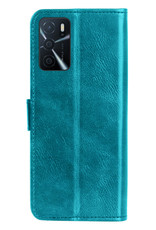 Nomfy Hoesje Geschikt voor OPPO A16 Hoes Bookcase Flipcase Book Cover Met 2x Screenprotector - Hoes Geschikt voor OPPO A16 Hoesje Book Case - Turquoise