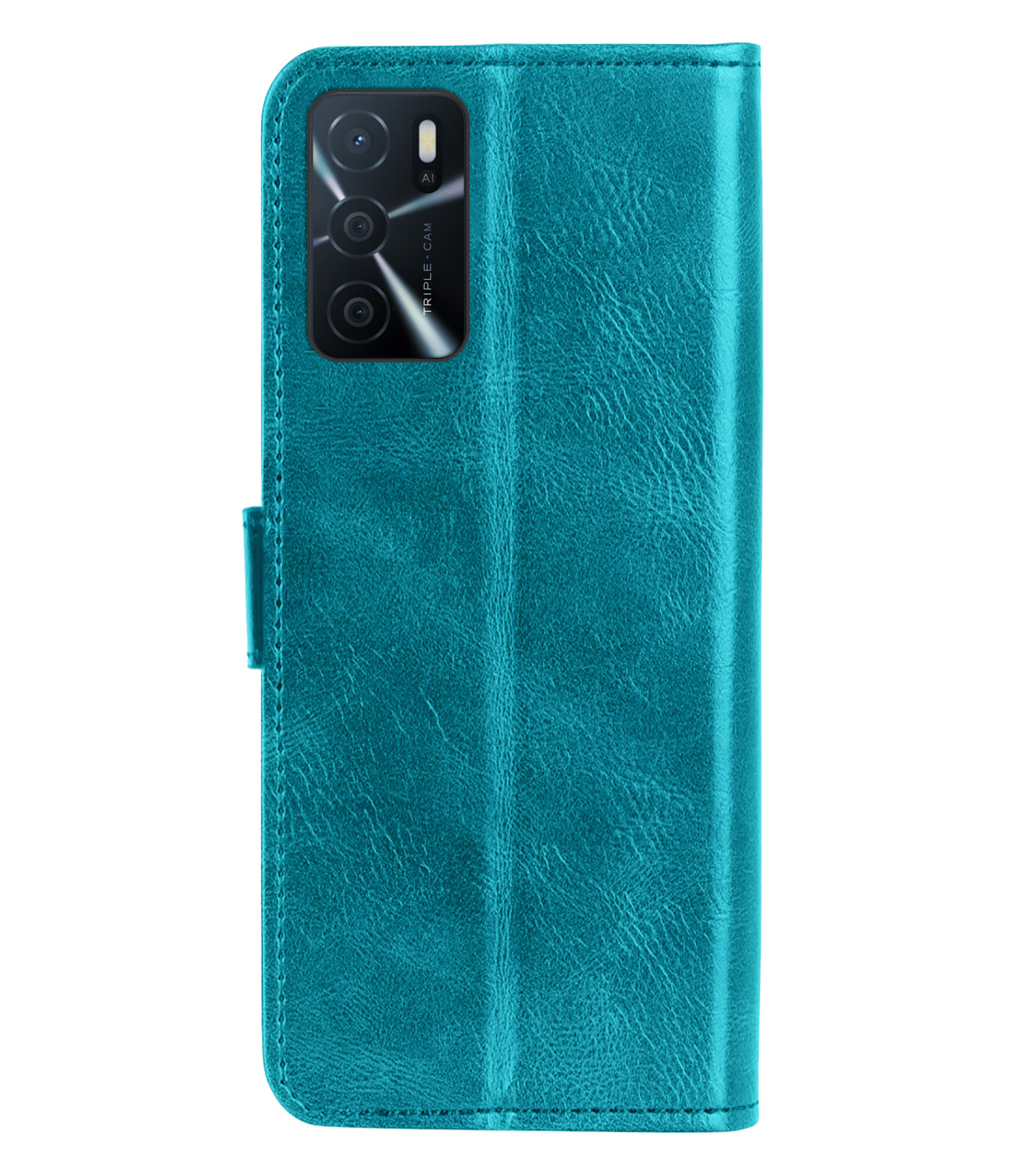 Nomfy Hoesje Geschikt voor OPPO A16 Hoes Bookcase Flipcase Book Cover Met 2x Screenprotector - Hoes Geschikt voor OPPO A16 Hoesje Book Case - Turquoise