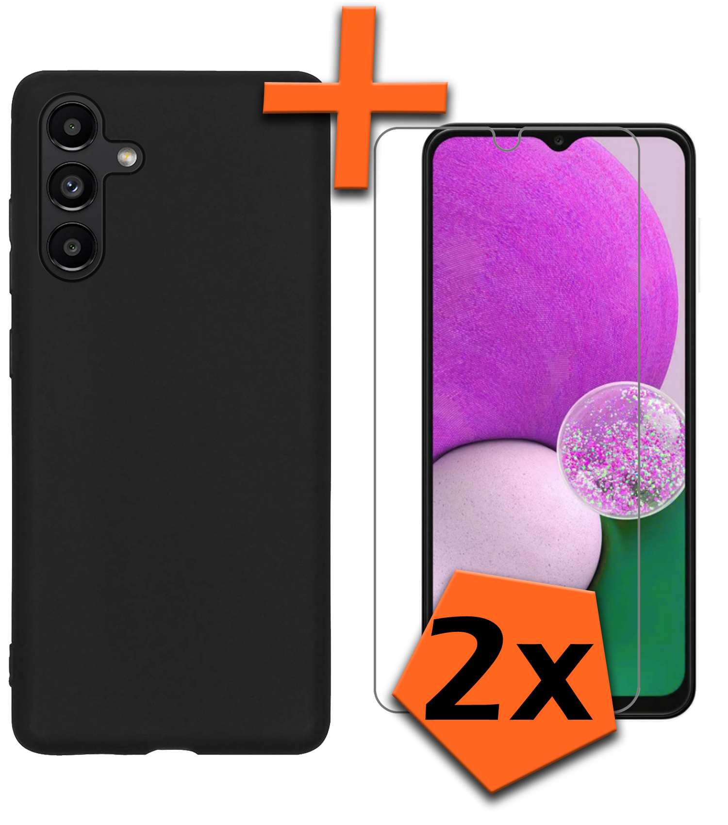 Nomfy Hoesje Geschikt voor Samsung A13 5G Hoesje Siliconen Cover Case Met 2x Screenprotector - Hoes Geschikt voor Samsung Galaxy A13 5G Hoes Back Case - Zwart