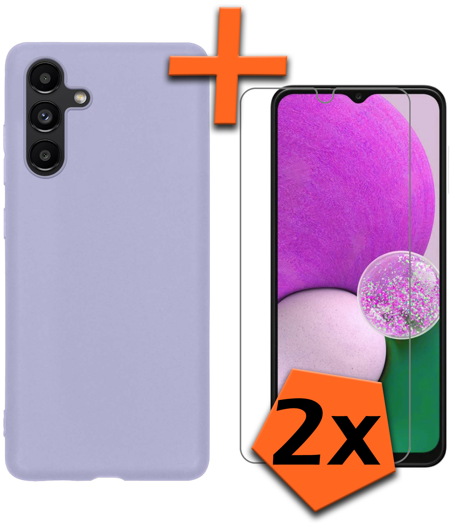 Nomfy Hoesje Geschikt voor Samsung A13 5G Hoesje Siliconen Cover Case Met 2x Screenprotector - Hoes Geschikt voor Samsung Galaxy A13 5G Hoes Back Case - Lila