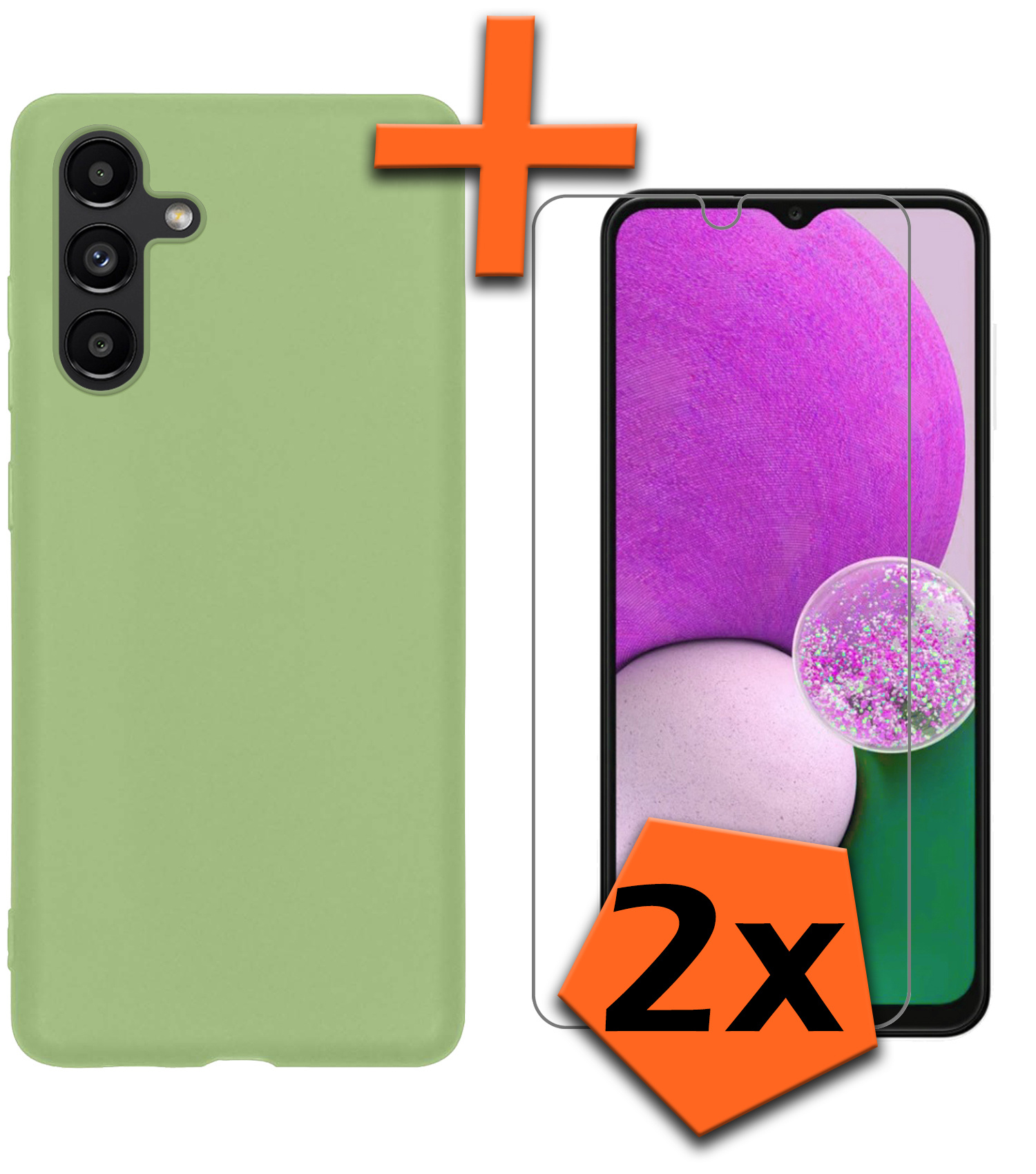 Nomfy Hoesje Geschikt voor Samsung A13 5G Hoesje Siliconen Cover Case Met 2x Screenprotector - Hoes Geschikt voor Samsung Galaxy A13 5G Hoes Back Case - Groen
