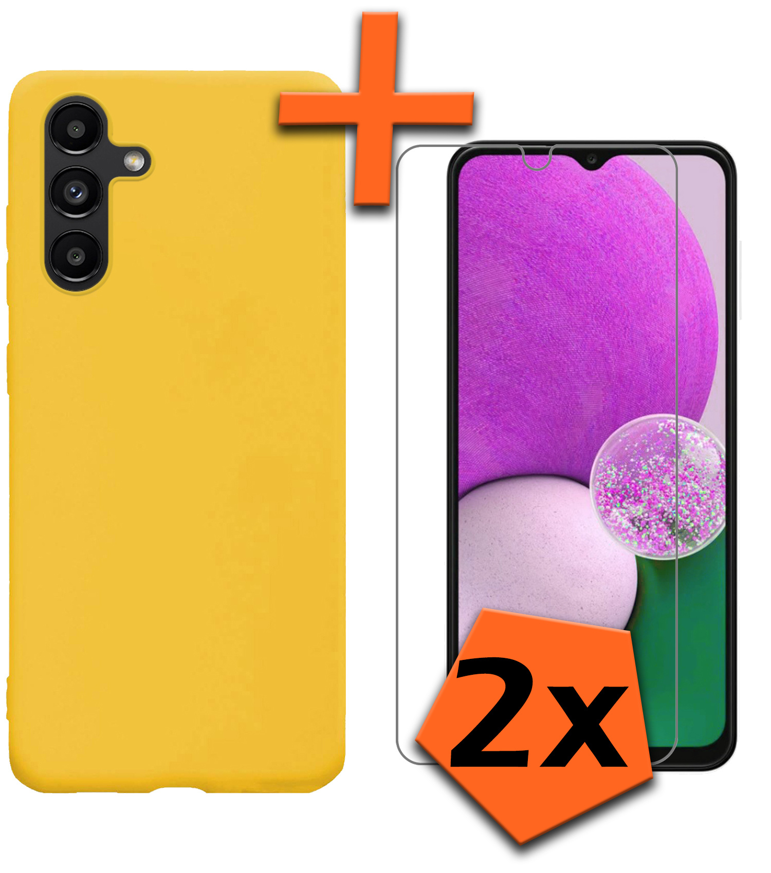 Nomfy Hoesje Geschikt voor Samsung A13 5G Hoesje Siliconen Cover Case Met 2x Screenprotector - Hoes Geschikt voor Samsung Galaxy A13 5G Hoes Back Case - Geel