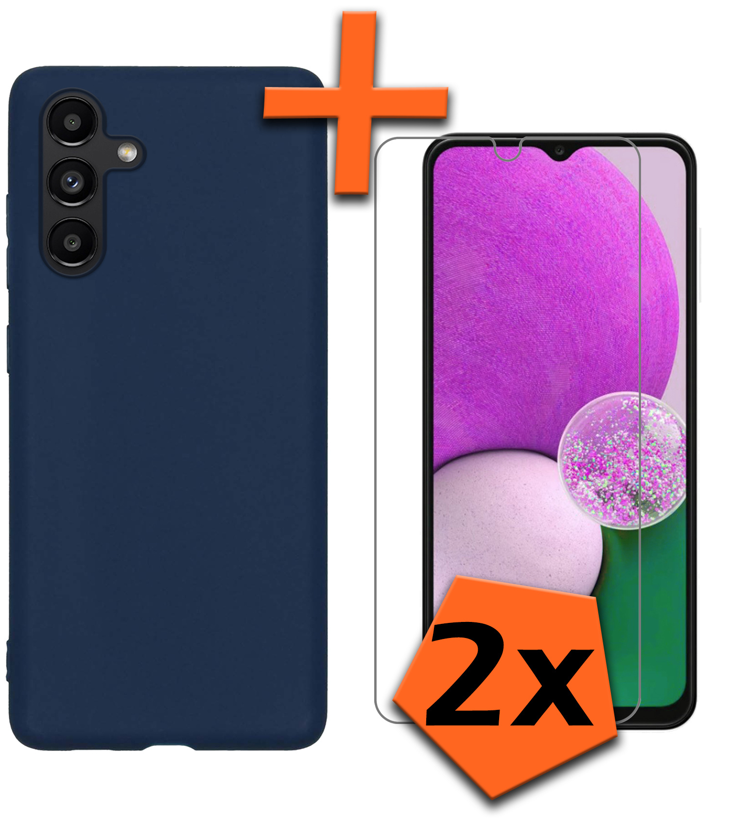 Nomfy Hoesje Geschikt voor Samsung A13 5G Hoesje Siliconen Cover Case Met 2x Screenprotector - Hoes Geschikt voor Samsung Galaxy A13 5G Hoes Back Case - Donkerblauw